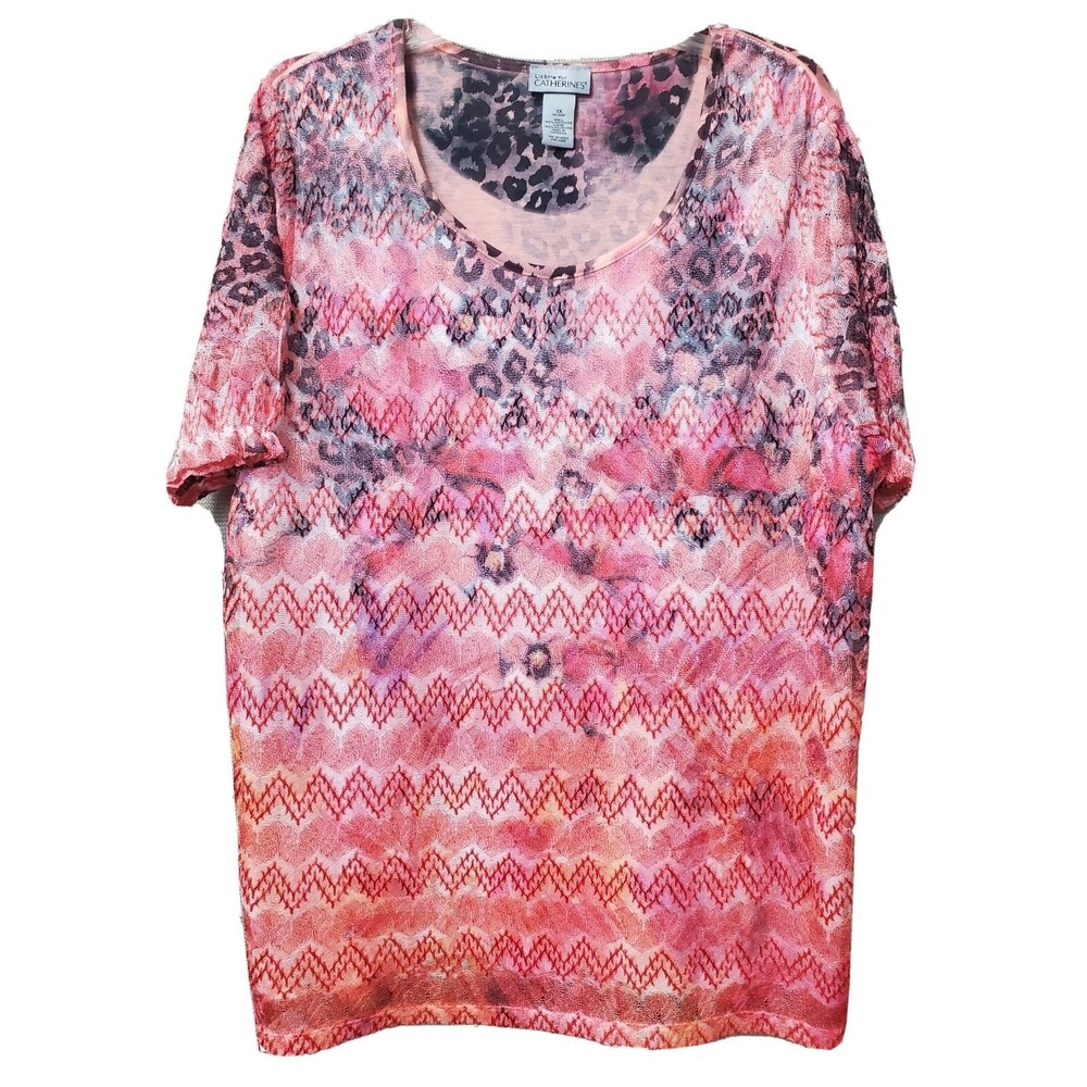 Liz & Me for Catherines Multicolor Mixed Pattern Lace Overlay Blouse Size 1X
